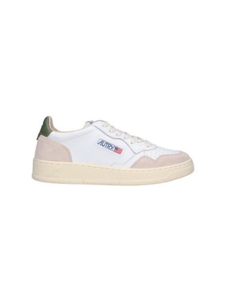 Autry Low-Top White Leather Sneakers with Beige Suede Overlays