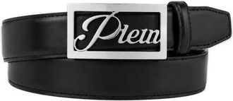 Philipp Plein Plein Signature Log Leather Belt Men in Black/nickel at Nordstrom, Size 100