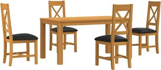 vidaXL Conjunto De Comedor 5 Uds. Negro Madera De Roble S&oacute;lido Vidaxl