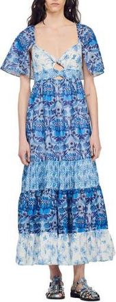 Sandro Short Sleeve Tiered Linen Blend Maxi Dress in Bleu at Nordstrom Rack, Size 2 (Fits Like 4-6 Us) / 38 Eu