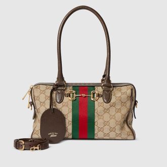 Gucci Borsetto Medium Boston Bag, Beige, GG Canvas