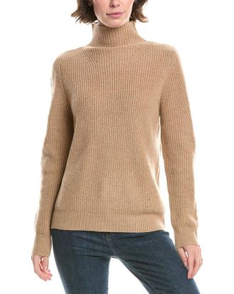 Fort&eacute; Cashmere Fashioned Rib Funnel Neck Cashmere Sweater