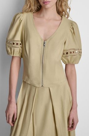 DKNY Loop Lace Puff Sleeve Top in Mojave Desert at Nordstrom, Size X-Small