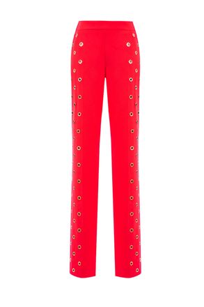 Saiid Kobeisy Coral Metal Ring Crepe Straight-Leg Pants