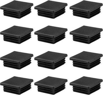 OEM Juego De 12 Tapas Cuadradas De Pl&aacute;stico Negro (50 X 50 Mm) Para Tubos Met&aacute;licos, Sillas, Sof&aacute;s Y Mesas