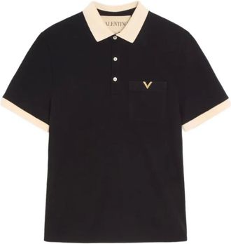 Valentino Tops, Heren, Zwart, L, Katoen, Cotton Piqu&eacute; Polo