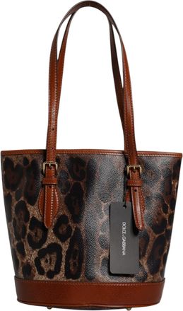 Dolce & Gabbana Brown Leopard Leather Shoulder Strap Tote Womens Bag