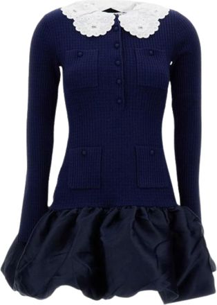 Self Portrait Blue Lace Collar Knitted Mini Dress