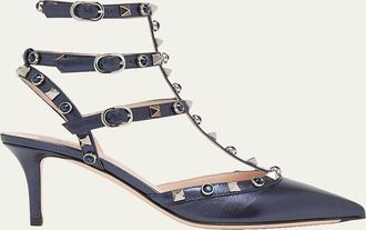 Valentino Garavani 65mm Rockstud Metallic Leather Ankle-Strap Pumps