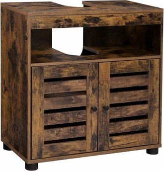 Vasagle Mobile Sottolavabo, Mobiletto da Bagno, Armadietto Portaoggetti, 60 x 30 x 63 cm, con Doppia Anta a Persiana, Ripiano Regolabile, Marrone