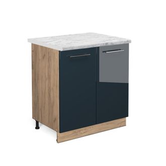 Vicco Armario Bajo Para Fregadero Fame-line, Azul Oscuro Alto Brillo, 80 Cm, Et M&aacute;rmol, Vicco