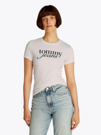 Tommy Jeans T-Shirt TOMMY JEANS, Damen, Gr. XXL (44), weiss (ancient wei&szlig;), Jersey, Obermaterial: 100% Baumwolle, bedruckt, slim fit kurz, Rundhals, abgesteppt, S