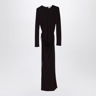 Fendi Womens Draped Long Dress In Dark Purple Jersey - Dark Brown viscose - Size EU 36 (Womens)