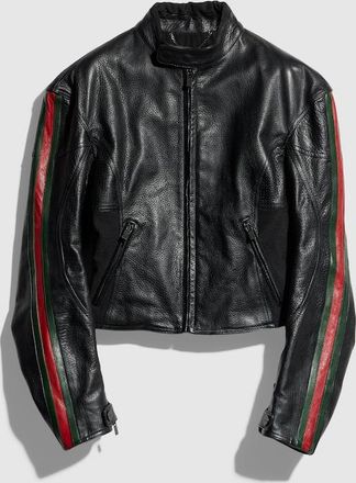 Gucci Leather Biker Jacket With Web, Black