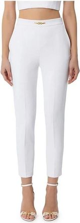 Elisabetta Franchi Cr&ecirc;pe Stretch Rechte Broek - Dames - Vrijetijds broeken - Wit - M - Leer - Broeken