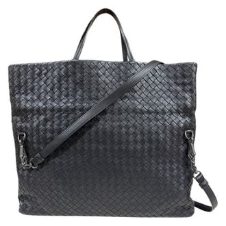 Bottega Veneta Intrecciato Black Leather Shoulder Bag Tote Bag (Pre-Owned)