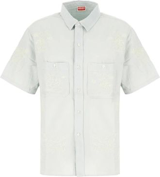 Kenzo Geborduurde Zak Shirt - Heren - Korte mouwen Overhemden - Blauw - L - Katoen - Overhemden
