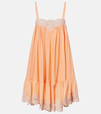Chlo&eacute; Chlo&eacute; Vestido corto de georgette de seda con encaje
