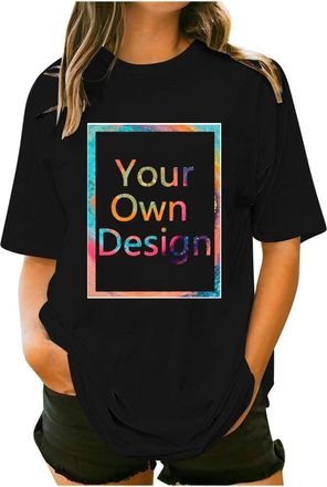 Generic Personalised Unisex T Shirt - Custom Front and Back T-Shirt with Any Text and Photo Design Your Own Custom T Shirts Mens Womens Funny Tee Black L