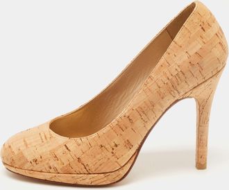 Stuart Weitzman Beige Cork Round Toe Pumps