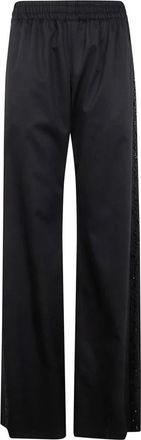 Golden Goose Broek met wijde pijpen en versierde zijkant - Dames - Wijde Broeken - Zwart - L - Wol - Broeken