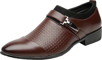 Generic Formal Shoes for Men Classic Without Lacing Slip On Loafers Pointed Toe Leather Shoe Block Heel Non Slip Fashion Low Top Footwear for Formal Business 