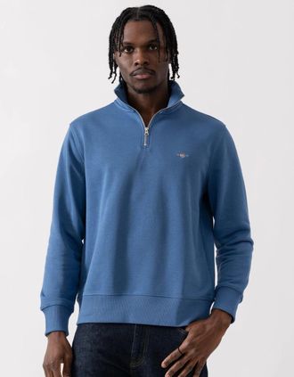 GANT Mens GANT Mens Regular Fit Shield Logo Half Zip Sweatshirt - 442 Vintage Blue - Size: 42