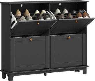HOMCOM Narrow Shoe Cabinet with 4 Flip Drawers Adjustable Shelves, Black - Homcom