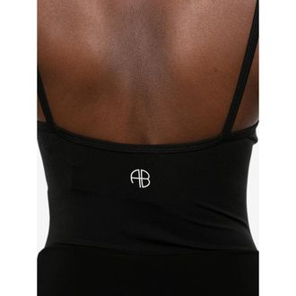 Anine Bing Logo-Print Nylon Bodysuit - Black