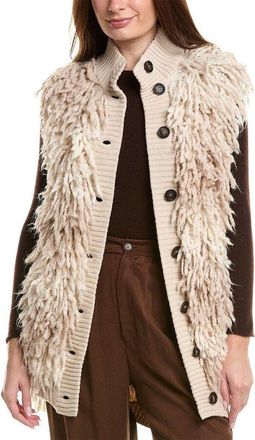 Brunello Cucinelli Womens Beige Textured Knit Buttoned Vest, Size S