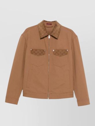 Gucci blazer camel patterned collar buttoned flap pockets