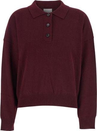 Allude Bordeaux Polo Shirt With Classic Collar And Ribbed Trims In Wool Woman