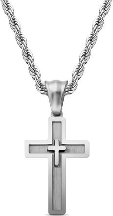 Edforce Mens Double Cross Pendant Necklace in Silver at Nordstrom Rack