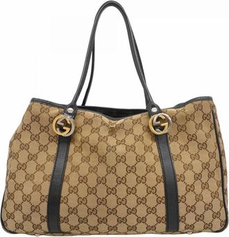 Gucci Black Brown Canvas Tote Bag (Pre-Owned)