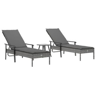 vidaXL Vidaxl - Tumbonas 2 Unidades Con Mesa Y Cojines Rat&aacute;n Sint&eacute;tico Gris