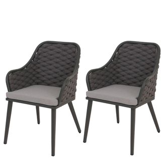 Hhg Hhg - Nunca Usado] Juego De 2 Sillas De Jard&iacute;n De Aluminio 761, Silla De Exterior, Tejido De Cuerda De Olefina (200 G/m&sup2;) Cuerda, Antracita Coj&iacute;n Gris
