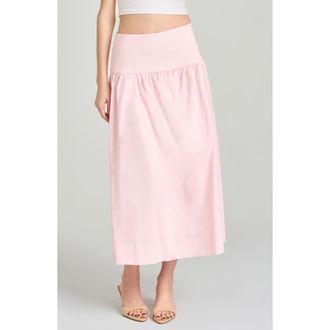 Wayf Mia Stretch Cotton Midi Skirt in Light Pink at Nordstrom, Size X-Small