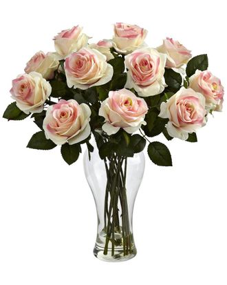 Nearly Natural Blooming Roses With Vase