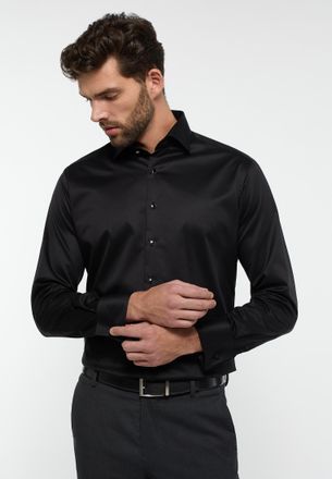 Eterna Langarmhemd ETERNA MODERN FIT, Herren, Gr. 46, Normalgr&ouml;ssen, schwarz, Twill, 100% cotton, tailliert, Umschlagmanschette, Hemden Langarmhemd, NON IRON