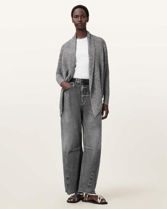 AllSaints Polyamide/Merino Wool Harper Knitted Open Cardigan, Size: XS