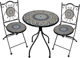 Wanderlust Deco Conjunto Mesa Y Dos Sillas De Mosaico Y Forja Negras