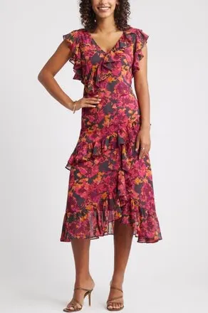 Chelsea28 Ruffle Tiered Chiffon Midi Dress in Miranda Floral at Nordstrom Rack, Size X-Small