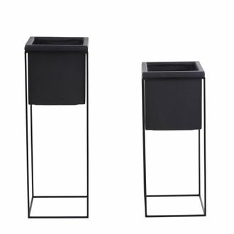 Maisons du monde Set de 2 maceteros de fibra de vidrio y metal negros Alt.78 cm