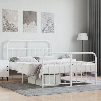 vidaXL Estructura Cama Sin Colch&oacute;n Con Estribo Metal Blanco 140x190 Cm Vidaxl
