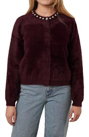 Cyrus Embellished Fuzzy Cardigan in Deep Wine at Nordstrom Rack, Size X-Small