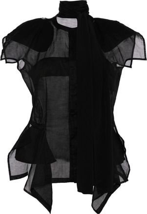 Yohji Yamamoto asymmetric silk top - women - Cotton - 1 - Black