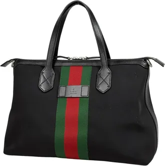 Gucci Sherry Line Black Canvas Leather Tote Bag (Pre-Owned)
