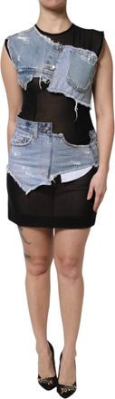 Dolce & Gabbana Womens Black Blue Sleeveless Denim Mini Dress And Nylon Cotton Elastane