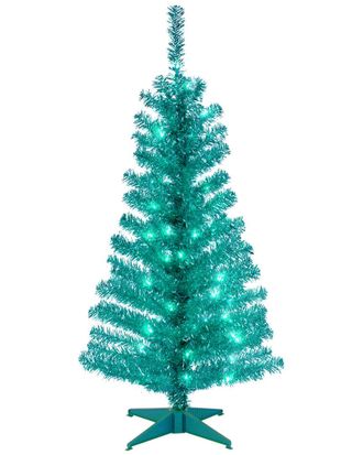 National Tree Company National Tree 4ft Turquoise Tinsel Tree with Plastic Stand