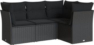 vidaXL Juego De Sof&aacute;s Jard&iacute;n 4 Pzas Con Cojines Rat&aacute;n Sint&eacute;tico Negro Vidaxl